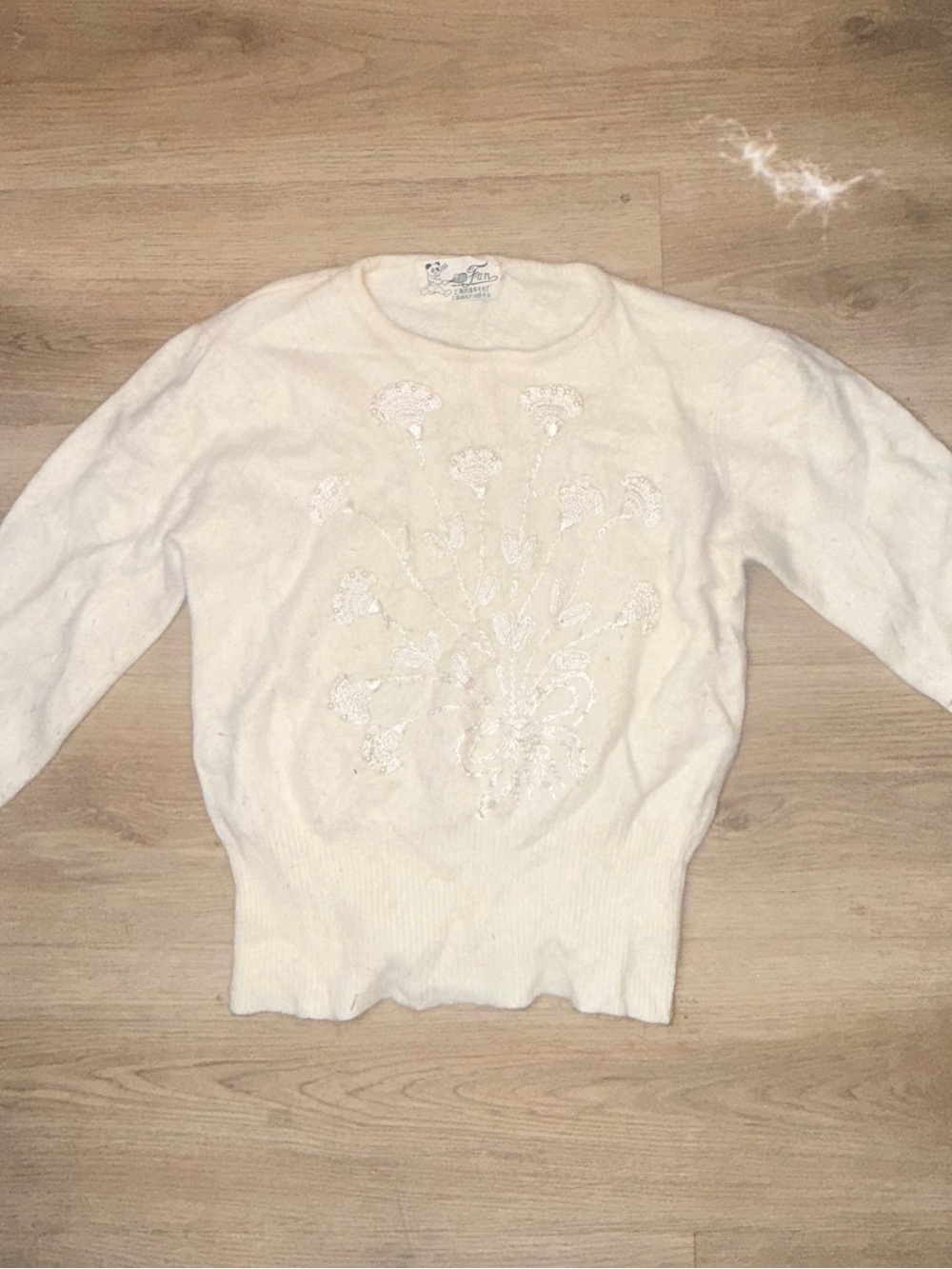 Women's White Embellished Crewneck Sweater